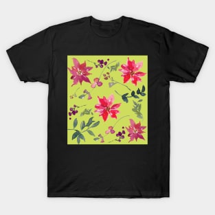 Purple, Red and Green Watercolour Flower Leaves T-Shirt